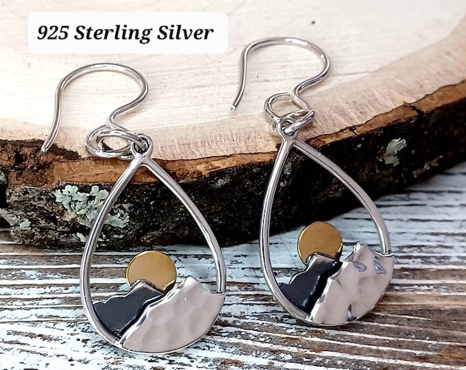 Mountain Earrings 925 Sterling Silver, Mountain Drop Earring, Mountain Jewelry Gift for her, Birthday Gift, Mother's Day Gifts