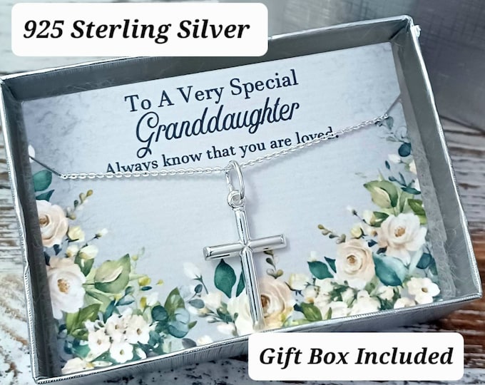 Granddaughter Necklace Sterling Silver Cross Pendant and chain Necklace Jewelry Gift