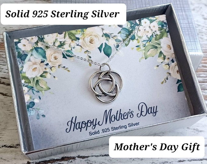 Mother's Day Gift, Infinity Circles of Love Necklace 925 Sterling Silver, Infinity Circle Knot heart Pendant Necklace, Jewelry, Gift for mom