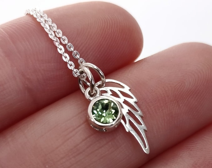 Angel Wing Necklace, Sterling Silver, Birthstone Angel Wing Necklace, Guardian Angel, Memorial Necklace, Miscarriage Necklace, Gift for her