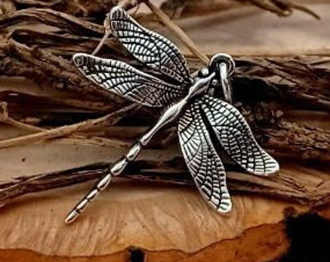 Dragonfly Pendant, Sterling Silver, 925, Large Dragonfly Charm, Dragonfly Jewelry, Insect Jewelry, Pendant for necklace, Gift for her