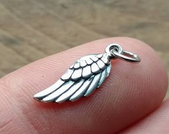 Sterling Silver Angel Wing Charm, 925 Sterling Silver, Faith Charm, Bird Feather Charm, Angel Feather Charm, Angel Wing Pendant, TINY 15mm