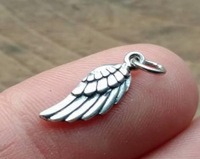 Sterling Silver Angel Wing Charm, 925 Sterling Silver, Faith Charm, Bird Feather Charm, Angel Feather Charm, Angel Wing Pendant, TINY 15mm