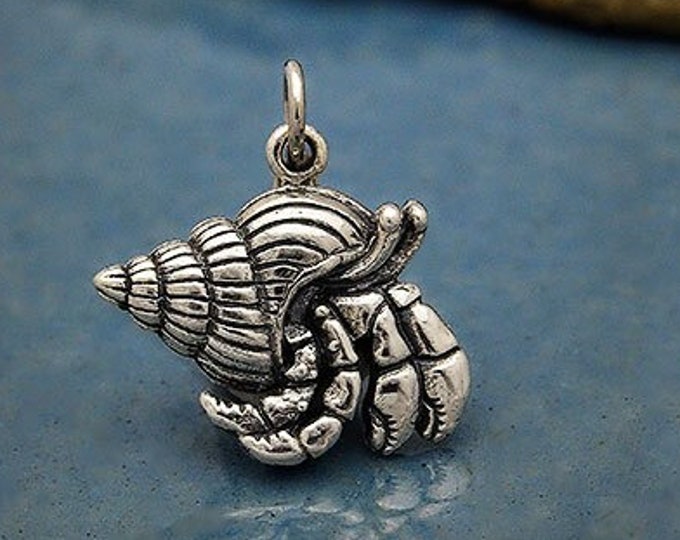 Hermit Crab Charm 925 Sterling Silver Ocean Beach Sea Creature Jewelry Charms for Bracelet, 20x18mm