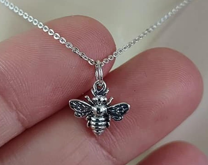 Bee Necklace, Sterling Silver, Tiny Bumble Bee Charm Necklace, Honeybee Pendant, Bee Charm, ZEN, Bee Jewelry, Christmas Gifts, Gift for her