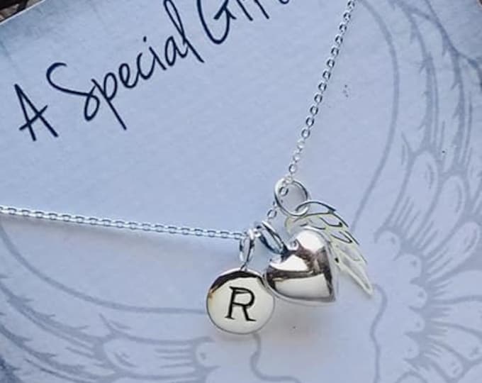Bereavement Gift, Sterling Silver, Memorial Necklace, Initial Necklace, Memorial Sympathy Loss Charm Necklace Jewelry Gift, Memorial Gift
