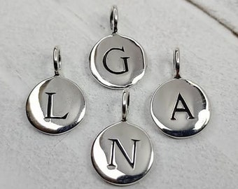 Initial Charm 925 Sterling Silver Round Alphabet Letter Charms for making handmade jewelry