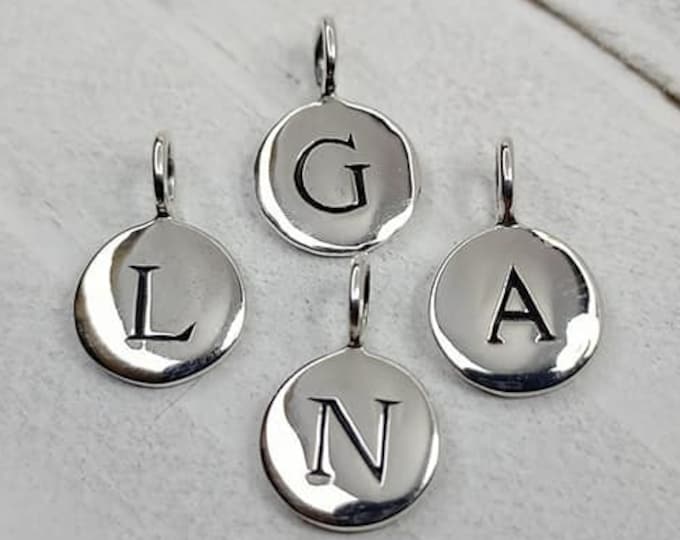 Initial Charm 925 Sterling Silver TINY 8x13mm Round Alphabet Letter Charms for making handmade jewelry