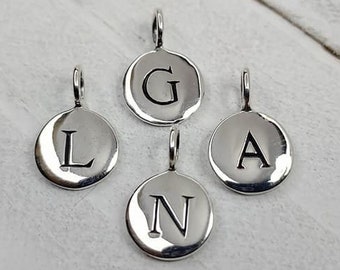 Sterling Silver Initial Charm, Silver Initial Disc, Personalized Charm, Initial Pendant, Letter Charm, 8x13mm, Small, Stamped Initial Charm