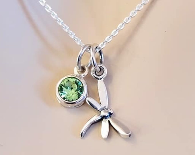 Sterling Silver Dragonfly and Birthstone charm Necklace, Personalized Necklace, Personalized Gifts, Birthday Gift for her, Mother's Day Gift