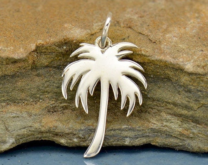 Palm Tree Charm, Sterling Silver, Palm Tree Pendant, Blank Palm Tree, Ocean Beach Charm Jewelry, Wholesale Charms