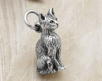 Sterling Silver 3D Sitting Cat Charm, Silver Cat Charm, Sterling Silver, Kitty Charm, Kitten Charm, Cat Pendant, 925, Cat Lover Gift
