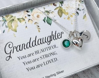 Granddaughter Necklace 925 Sterling Silver, Granddaughter Gifts, Birthstone Necklace, Initial Necklace, Personalized Gift for Granddaughter