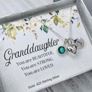 Granddaughter Necklace 925 Sterling Silver, Granddaughter Gifts, Birthstone Necklace, Initial Necklace, Personalized Gift for Granddaughter