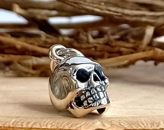Skull Charm, Sterling Silver, 3D Skull Charm, Human Skull Charm, Tattoo Jewelry, 1pc