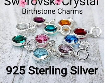 Birthstone Charm, Silver Birthstone Charm, Sterling Silver jump ring, 6x8mm Tiny, Crystal Birthstone Charms, Handmade Jewelry, Birthstones