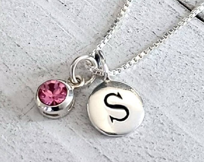 Initial and Birthstone Charm Necklace Sterling Silver 925 Personalized Jewelry Gifts, Birthday Gift for her, Necklaces for women or girls