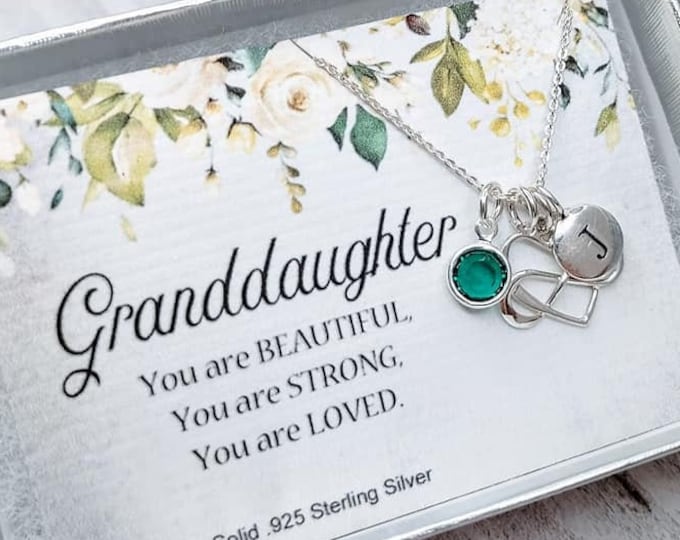 Granddaughter Necklace, Sterling Silver, Birthstone and Initial Necklace, Personalized, Granddaughter Gifts, Birthday Gift for Granddaughter