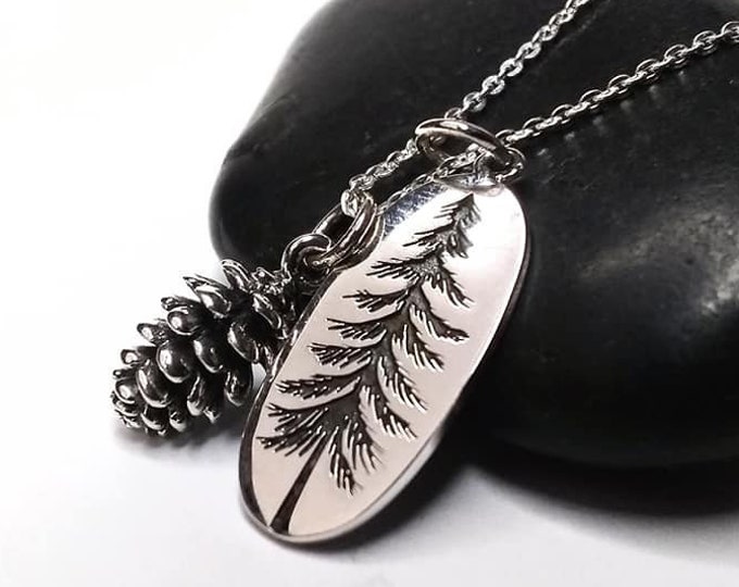 Sterling Silver Pine Tree Necklace, Pinecone Necklace, Pine cone Charm, Pine Tree Pendant, Necklace for women, Mother's Day Gifts, Birthday