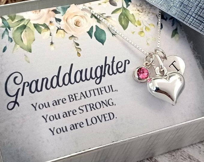 Granddaughter Necklace 925 Sterling Silver, Granddaughter Gifts, Birthstone Necklace, Initial Necklace, Personalized Jewelry, March April
