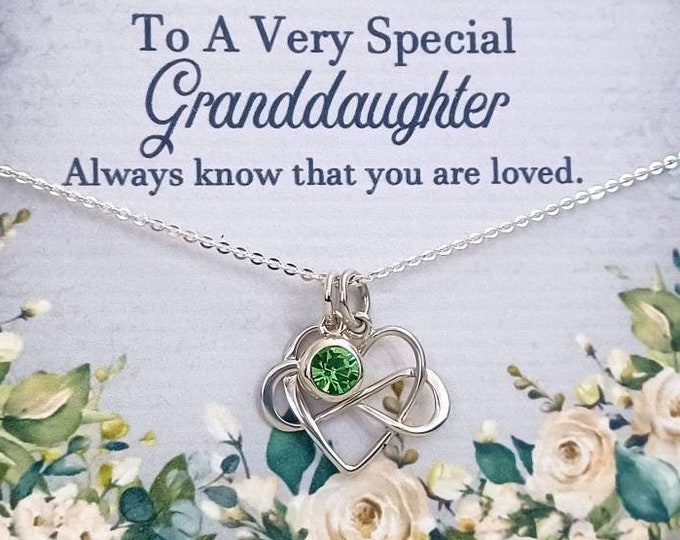 Granddaughter Necklace, Sterling Silver, Birthstone Charm, Heart Pendant, Handmade Jewelry, Birthday Gift, Granddaughter Gifts, Personalized