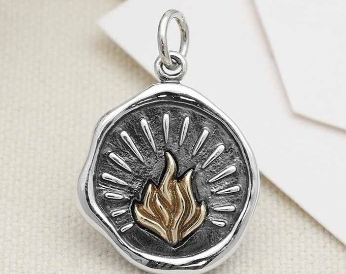 Sterling Silver Fire Element Wax Seal Charm with Bronze Fire - 22x15mm