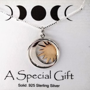 Moon and Sun Moon Necklace, Sterling Silver, Moon Necklace, Moon Pendant, Sun Charm, Celestial Jewelry, Birthday Gift, Gift for her, Boho