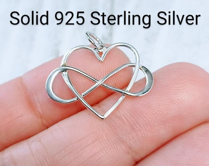 Infinity Heart Charm, Sterling Silver, Infinity Symbol Pendant, Love Charm, Infinite Charm, Heart Pendant, Small 22mm