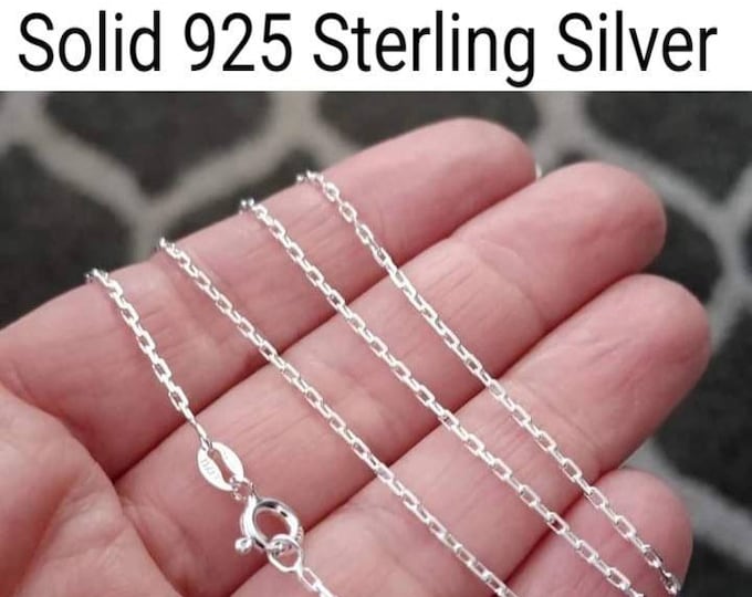Sterling Silver Chain, Sterling Silver Chain Necklace, Paperclip Rectangle Cable Link Chain with clasp