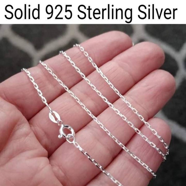 Sterling Silver Chain, Sterling Silver Chain Necklace, Paperclip Rectangle Cable Link Chain with clasp
