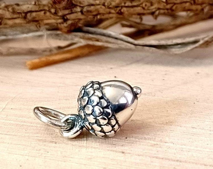 Sterling Silver Acorn Charm, Silver Acorn Charm, TINY 12mm, Realistic Acorn Charm, Sterling Silver Charm, Handmade Jewelry, Tree Charms