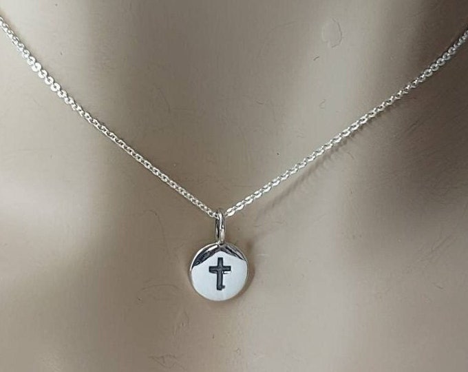 Tiny Cross Necklace, Sterling Silver, 925, Silver Cross Necklace, Cross Charm, Cross Pendant, Minimalist, Gift for her, Easter Jewelry