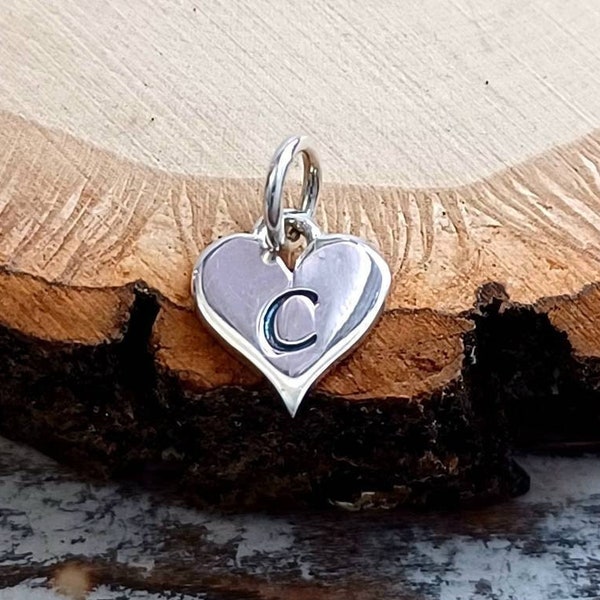 Heart Initial Charm, Sterling Silver, 925, Initial Charm, Initial Heart Charm, Handmade Jewelry, Alphabet Charm, TINY, Personalized Charm