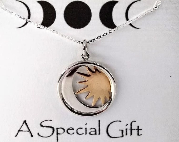 Moon and Sun Moon Necklace, Sterling Silver, Moon Necklace, Moon Pendant, Sun Charm, Celestial Jewelry, Birthday Gift, Gift for her, Boho