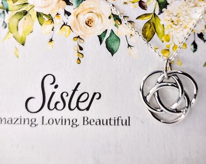 Sister's Necklace Infinity Circles of Love Sterling Silver, Infinity Circle Knot Pendant Necklace, Sister's Gift, Birthday Gift for Sister