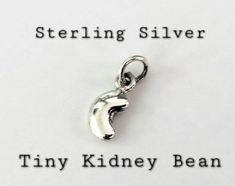 TINY Bean Charm, 925 Sterling Silver, Kidney Bean Charm, Chili Bean Charm, Vegan Vegetarian Food Cooking Chef Charm, Garden Charm, 14x5mm