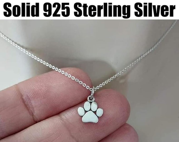 Paw Print Necklace, Sterling Silver, Tiny Paw Necklace, Dog or Cat Lovers Jewelry Gifts Pet Memorial Necklace Gift, Paw Charm, Gift for her