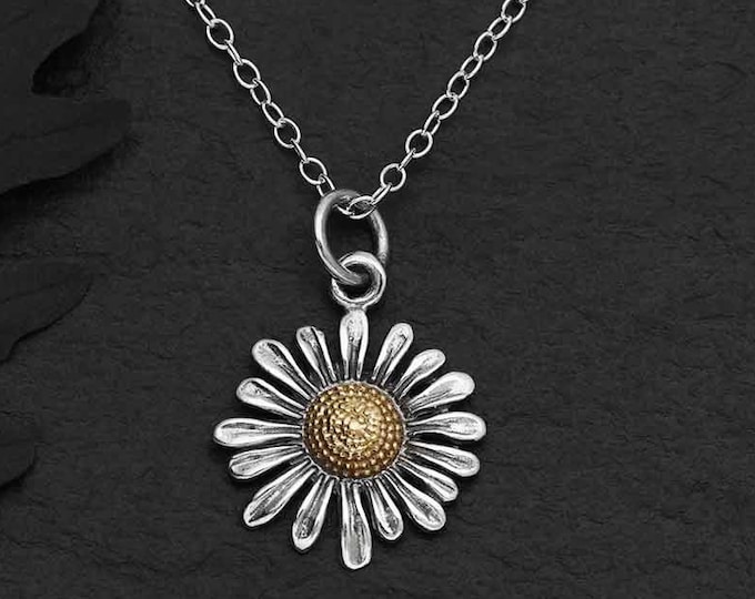 Daisy Flower Necklace, Sterling Silver Necklace, Daisy Charm Necklace, Flower Necklace, Necklace for girls or women, Gift for her