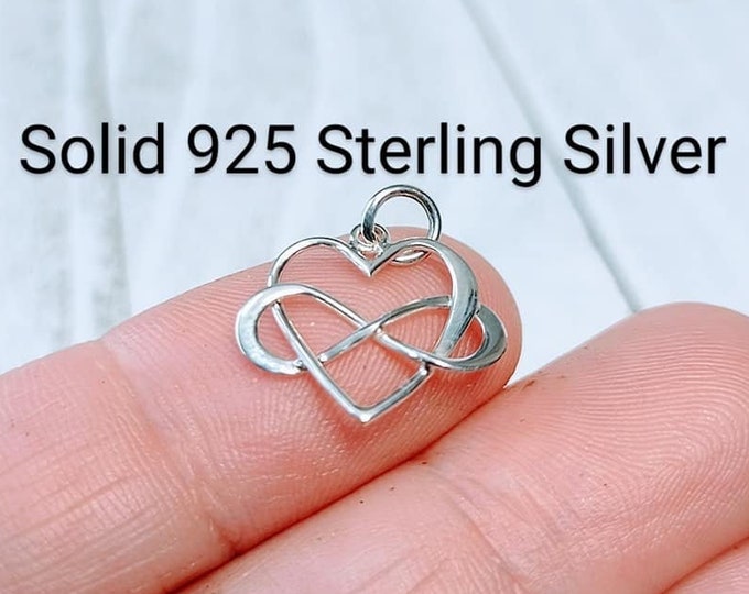 Infinity Heart Charm, Sterling Silver, Heart Charm, Infinity Symbol Heart Charm, Heart Pendant, Silver Heart Charm, 18mm and 22mm