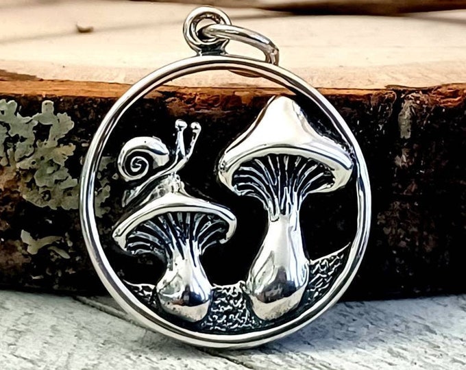 Sterling Silver Mushroom with Snail Charm, Mushroom Charm, Magical Boho Hippy Earthy Nature Food Mushroom Charm Pendant