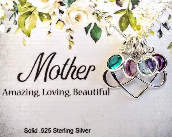 Birthstone Necklace for mom Sterling Silver Mothers Day Gift Birthday Gifts for mom, Sterling Silver Necklace, Silver Chain, Heart Pendant