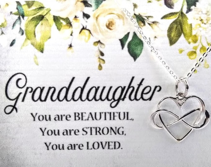 Granddaughter Necklace, Sterling Silver, 925, Heart Necklace, Infinity Heart Pendant, Heart Charm Necklace, Birthday Gift for Granddaughter