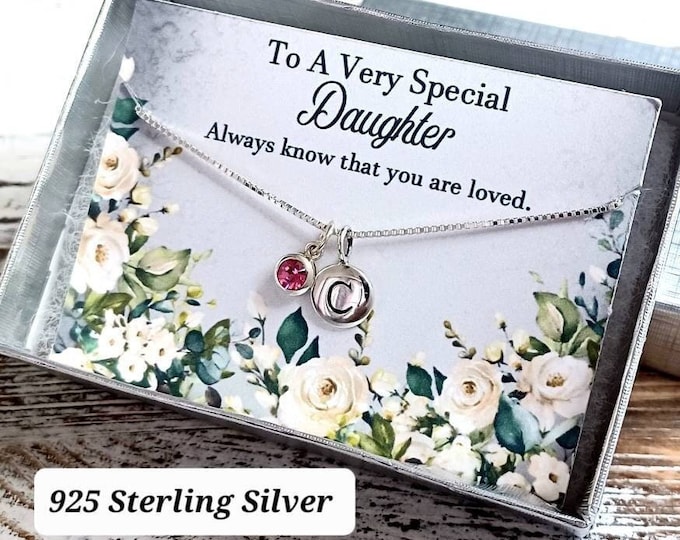 Daughter Necklace, Birthstone and Initial Necklace, Daughter Gifts, Personalized Necklaces, Jewelry Gift, Birthday Gift, April Birthstone