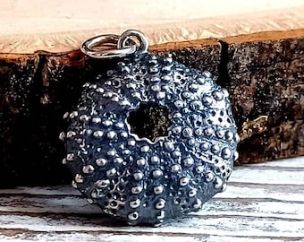 Sterling Silver Sea Urchin Charm, 20mm, Sea Creature Charm, Beach Charm, Ocean Charm