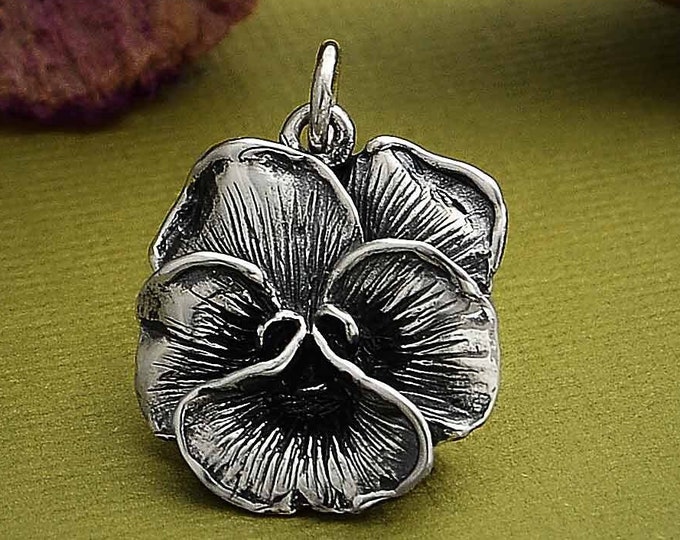 Sterling Silver Pansy Flower Charm 925 Pendant Charms for Bracelet Necklace or Earring Findings
