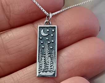 Mountain Necklace, Pine Tree Necklace, 925, Sterling Silver, Mountain Pendant, Forrest Jewelry, Camping Jewelry, Necklace for women, Gift