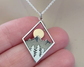 Mountain Necklace 925 Sterling Silver, Mountain Pendant, Handmade Jewelry, Sunrise Charm, Sunset Pendant, Birthday Gift, Mother's Day Gifts