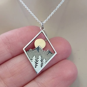 Mountain Necklace 925 Sterling Silver, Mountain Pendant, Handmade Jewelry, Sunrise Charm, Sunset Pendant, Birthday Gift, Mother's Day Gifts