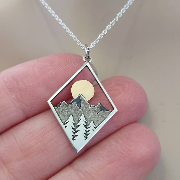 Mountain Necklace, Sterling Silver, Mountain Pendant with chain, Silver Mountain Necklace, Mountain Jewelry Gift, Necklaces for women