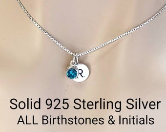 Sterling Silver Initial and Birthstone Charm Necklace, Birthday Gift for her, Custom, Personalized Necklace for women, Mother's Day Gifts